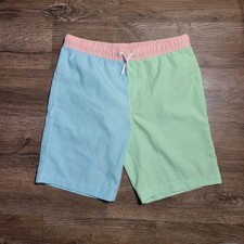Lands' End Boys Swim Trunks in Green Blue Red Seersucker Size XL 14-16