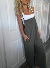 New Womens Linen/Cotton Khaki Jumpsuit Summer...