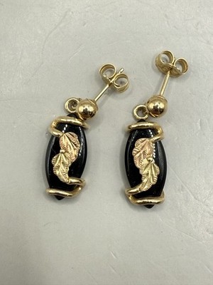 Vintage 14k & 10k bicolor Gold Black Hills Blattgold Onyx Ohrhänger