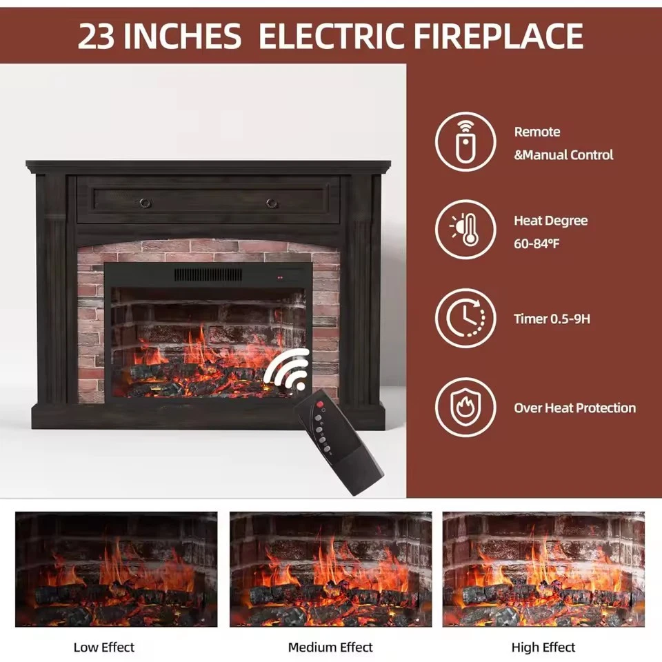 Camino Elettrico Angolare con Struttura in Legno e Fiamma Regolabile Luminosità TV - Immagine 4 di 4