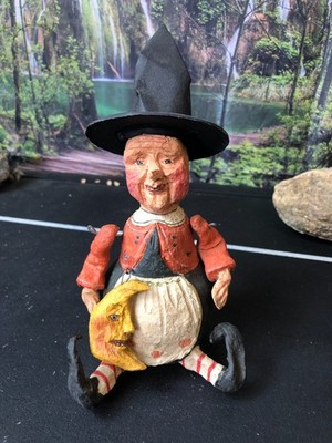 POLIWOGGS American Folk Art ROLY POLY WITCH With MOON Halloween Figurine 7''