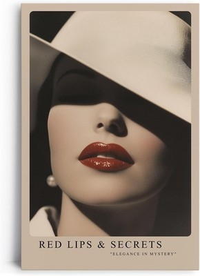 geheimnisvolle Frau mit rotem Lippenstift und elegantem Hut   stilvolles