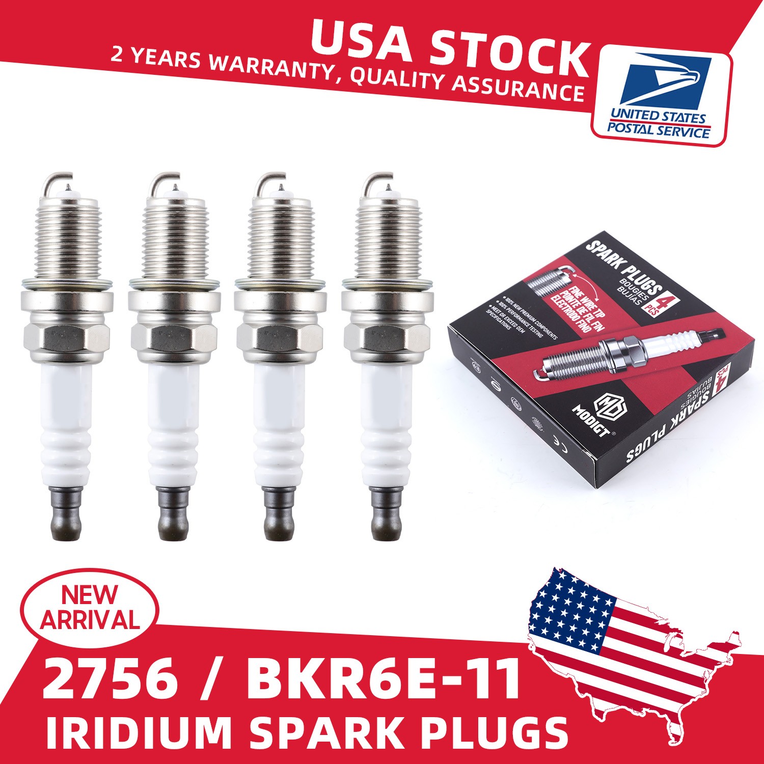 4PCS New Spark Plugs BKR6E-11 #2756 For Chevrolet Toyota Suzuki Pontiac