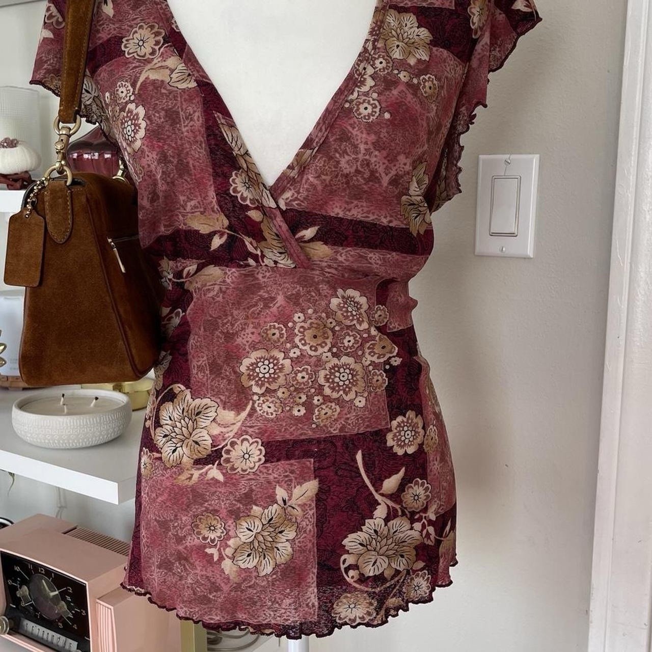 Vintage Y2K Floral Mesh Blouse Size 3XL