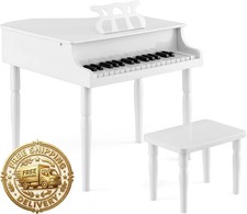 Costzon Classical Kids Piano, 30 Keys Wood Toy Grand Piano with Music Stand and