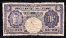 Government of Jamaica George VI 10 Shilling Bank Note Series 1950