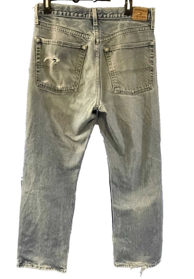 VINTAGE Tommy Hilfiger Jeans 100% Cotton Y2K Straight Leg Distressed 34x32 - Image 4 of 4