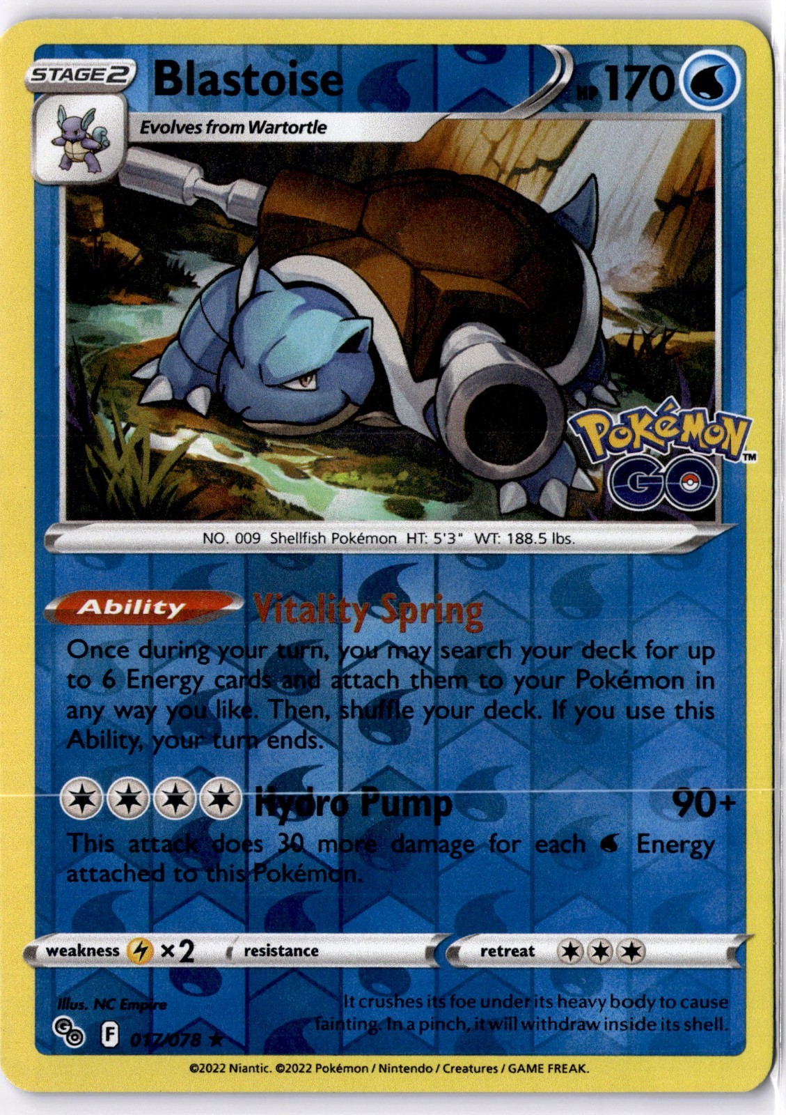 Blastoise Pokemon GO 17/78 Holo Rare Pokemon TCG LP-