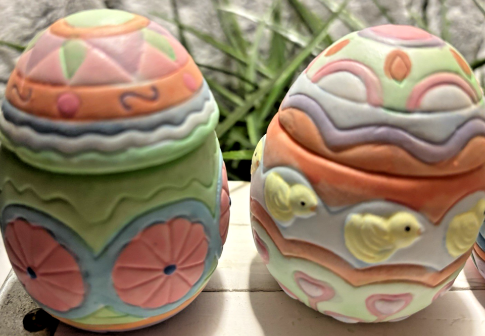 Rare Vintage Style Hand Painted Ceramic Easter Egg Candles Set of 6