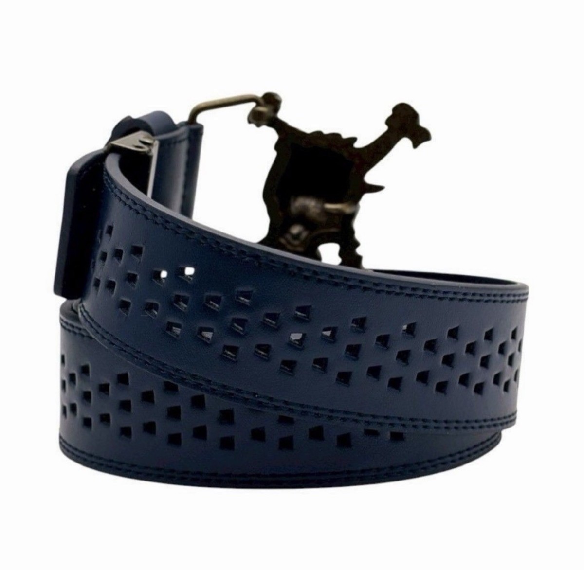 Y2K Archive Oakley Navy Blue Leather Skull and Crossbones Belt | eBay