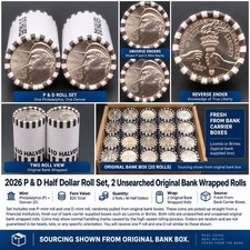 2026 Enduring Liberty Half Dollar P&D 2 Roll Set OBW Bank Rolls Unopened UNC