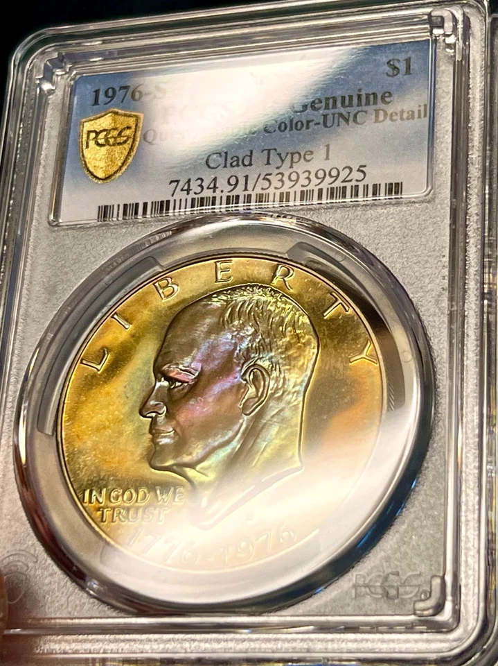 Dólar Eisenhower 1976-S PCGS 'Genuíno' Revestido Tipo 1 Prova, Tonificação Big Monster - Imagem 3 de 4