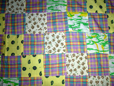 Vtg 70s Madras Plaid TRUE Sewn Patchwork Fabric Boho Hippy Vibe 46'' X 4 Yds