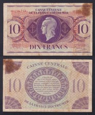 Guadeloupe Banknote France Overseas 10 FRANCS 1944 P.-27a BB-/VF-