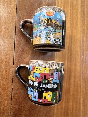 Set Of 2 Ceramic Simas Rio De Janeiro Brasil Espresso Mugs Souvenir Travel