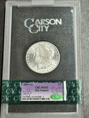1884 CC Morgan Silver Dollar GSA Treasure CACG MS65 CAC Stunning