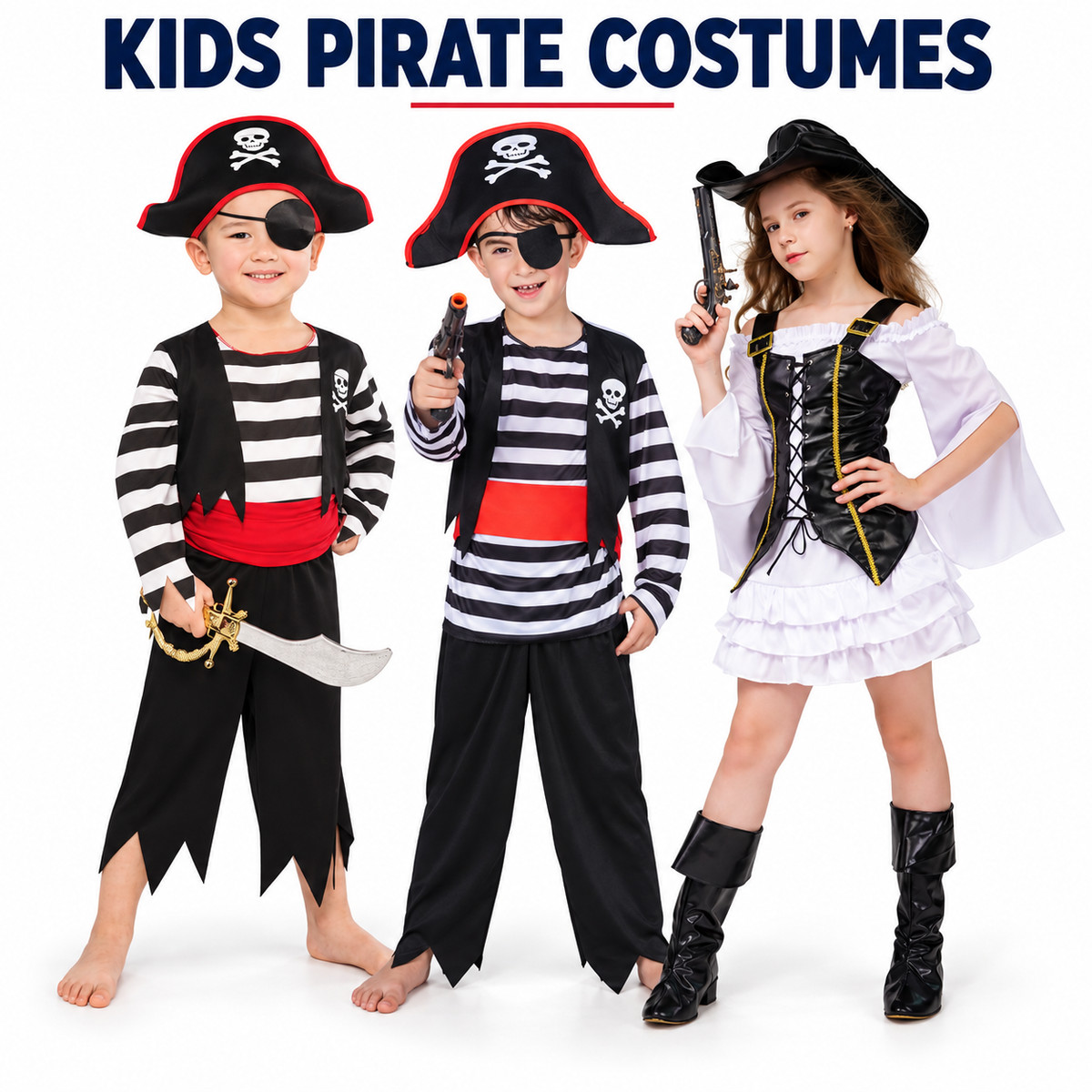 Disfraz de pirata para niños Niños Caribe Libro Día de la semana Vestido elegante Conjunto Halloween Reino Unido