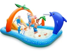 EVAJOY EJ-HF022 Inflatable Play Center Kiddie Pool with Slide & Sprinkler, New