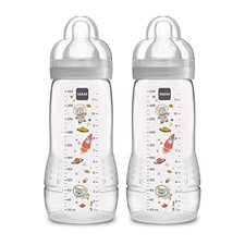 MAM Easy Active Bottle 11 oz (2-Count), Fast Flow Bottles with Silicone Nipples,