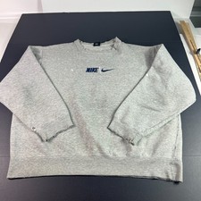 VTG 90s Nike Sweatshirt Extra Large Grey Blue Logo Swoosh Thrashed Crewneck