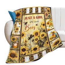 Bee Blanket Boys Girls Sunflowers Flannel Throw Fleece Soft Cozy Gift 50x40