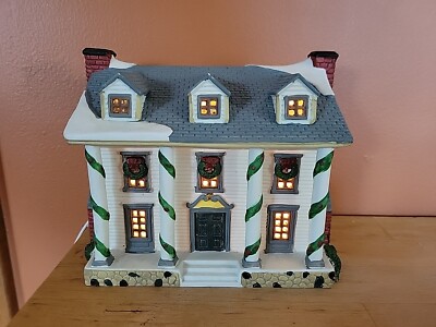 Vtg Lemax Plymouth Corners Lighted Mansion Porcelain 1995 Cord Works Christmas 