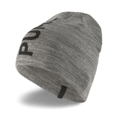PUMA Mens Essentials Cuffless Logo Beanie Hat grey RRP