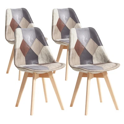 EGOONM Set 4 Sedie da cucina per pranzo con cuscino e gambe in faggio Pelle artificiale