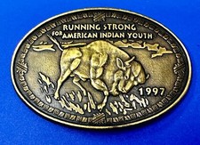 Running Strong For American Indian Youth 1997 Brass Belt Oval Buckle Buffalo