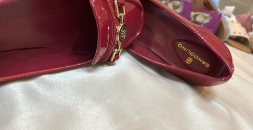 Bright Apple Red, never worn, Bandolino slip on loafers with gold accents US6B - Picture 7 of 7