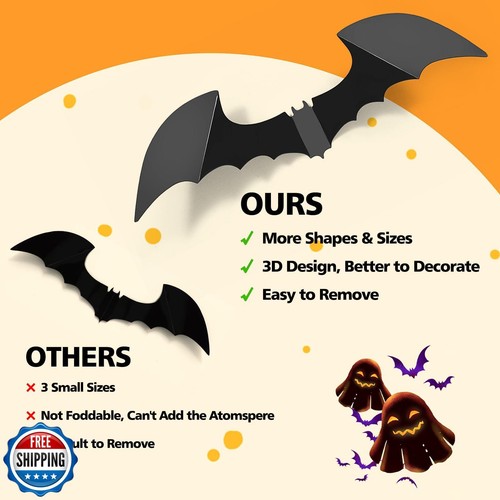 LUDILO 100pcs Bats Halloween Decorations: Halloween Bats Wall Décor Bat Stick - Picture 2 of 5