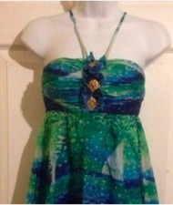 NWT $110 Nine West Blue Lagoon Cotton Blend Halter Dress 12 A574