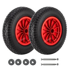 16" Flat Free Wheelbarrow Wheels and Tires 4.80/4.00-8 Solid Tire with Axle Set