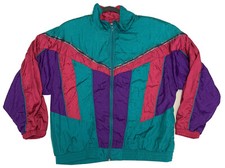 Vtg 80s SUNTERRA Bright Geometric Windbreaker Track Suit JACKET Nylon Size XL