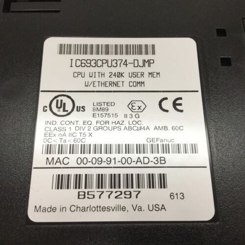 GE Fanuc IC693CPU374-DJMP Series 90-30 CPU w/Ethernet Communication 240K Mem - Picture 3 of 4