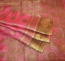 BVH WEARABLE PURE SILK Vintage Sari Saree 5yd 22MAR13608 X16 E856 Peach ABCKB