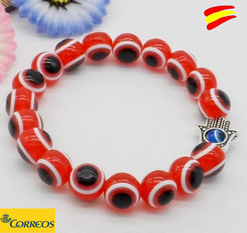 PULSERA CUENTAS OJO TURCO MANO FATIMA COLOR ROJA- BUENA SUERTE | eBay