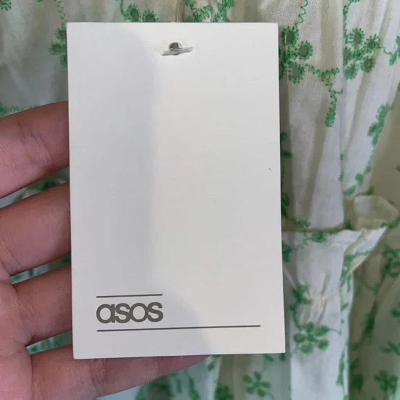 OFF WHITE Mini abito ASOS ricamato con occhielli nuovo con etichette bianco sporco con verde (taglia 6)