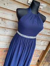 ELEGANT NAVY BLUE CHIFFON EVENING PARTY LONG MAXI DRESS SIZE 12