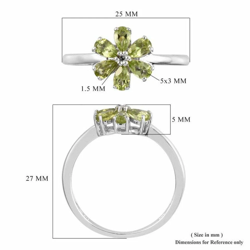 Natürlicher Grüner Peridot Blumen Edelstein Krappenring 925 Sterlingsilber - Bild 4 von 4