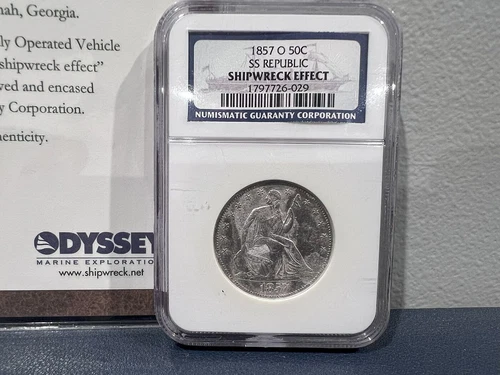 1857 O 50c Seated Liberty Half Dollar SS Republic Shipwreck Effect NGC COA (BJJ)