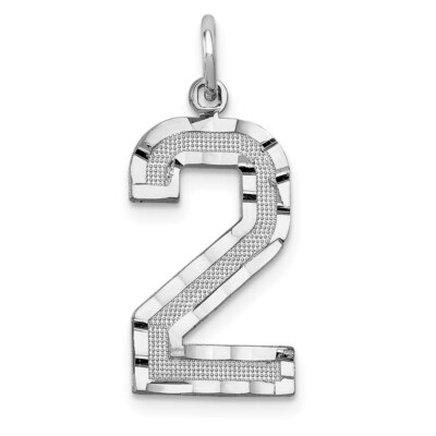 Real 14ktw Large Brushed Diamond-cut  Number 2 Charm