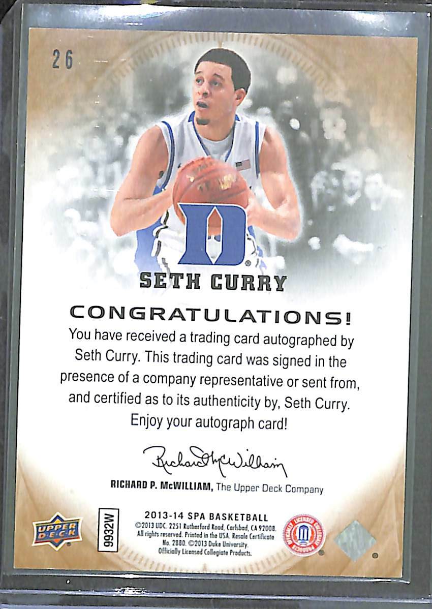 2013-14 Upper Deck Basketball Rookie Autograph #26 Seth Curry | eBay