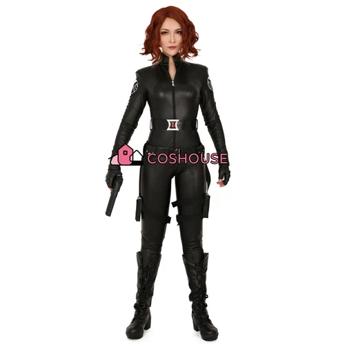 Women's Black Widow Cosplay Costume Bodysuit PU Fullset with Gloves