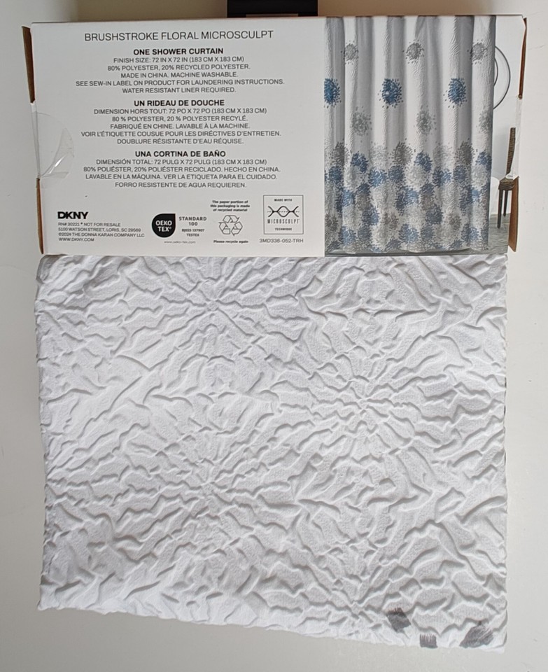 DKNY Fabric Shower Curtain Brushstroke Floral Microsculpt 72x72 White ...