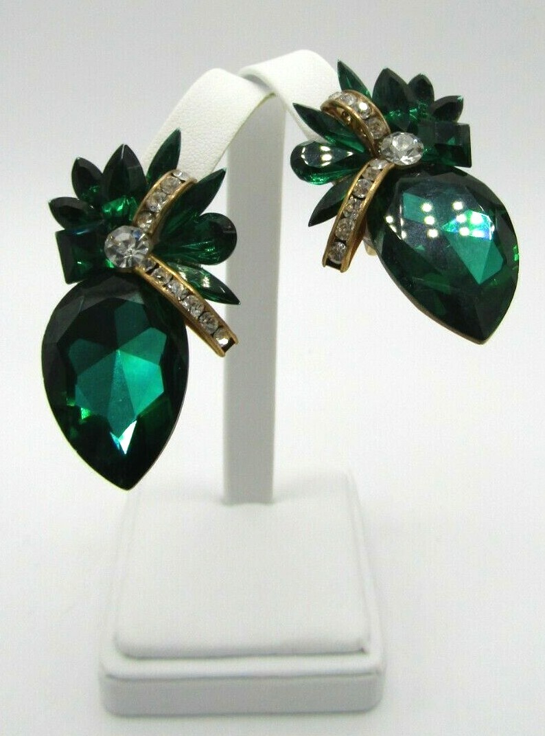 Statement Regency Bling Emerald Green Rhinestones… - image 2