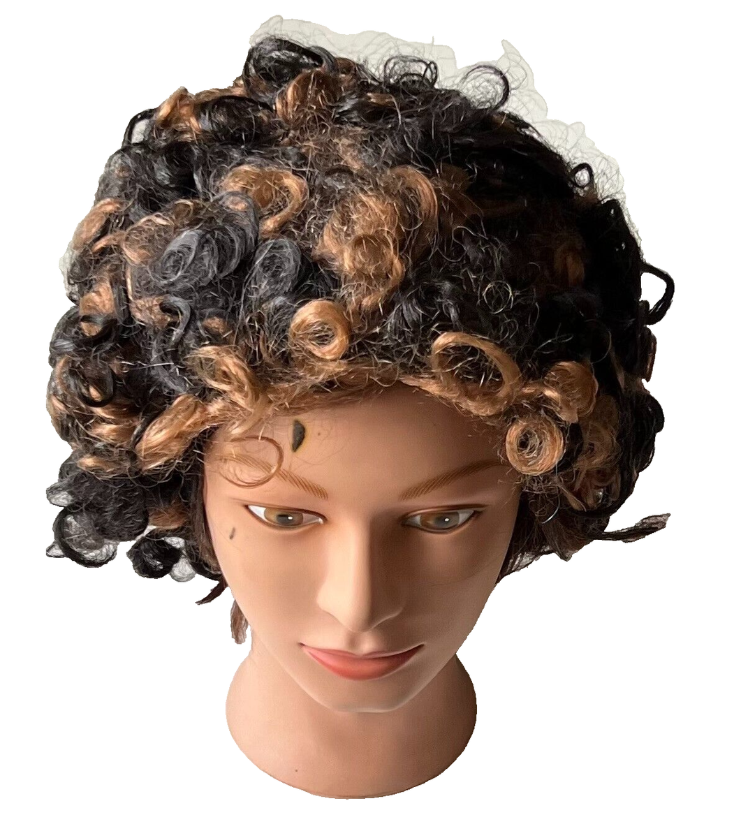 HALLOWEEN COSTUME Curly Afro Short Wig Adult Dark Brown/Honey Brown HAIR WIG