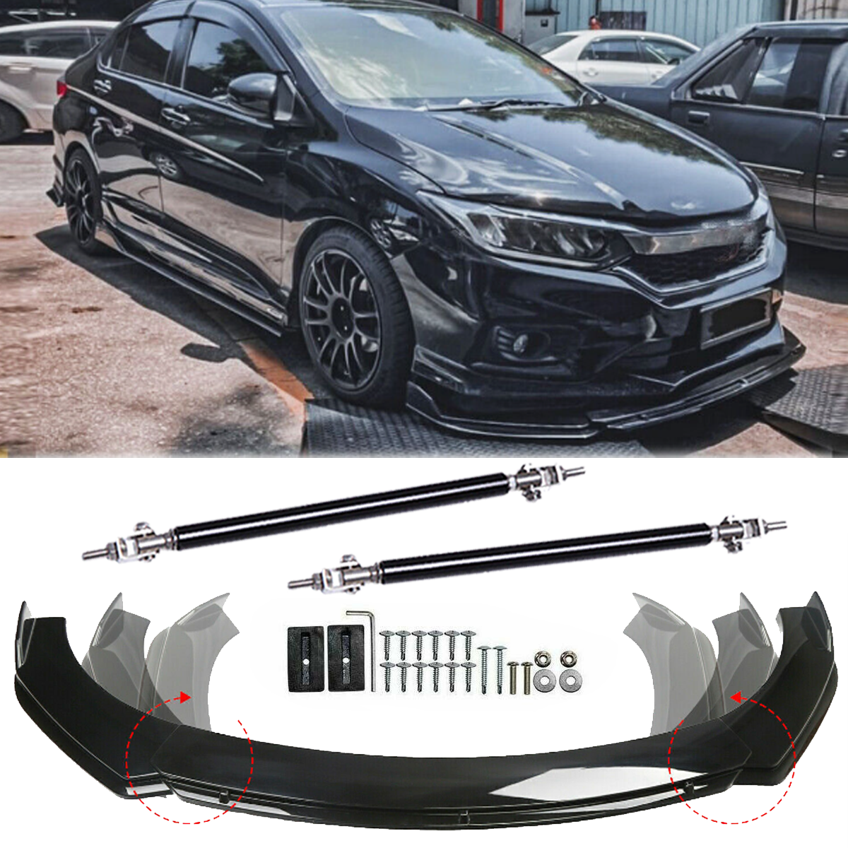 For Honda City 2010-22 Front Bumper Lip+Part Accessories Splitter+Spoiler Body