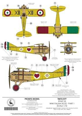 Tauro Model TM72/577 Decalcomanie SPAD VII Assi Italiani WWI - Scala 1:72