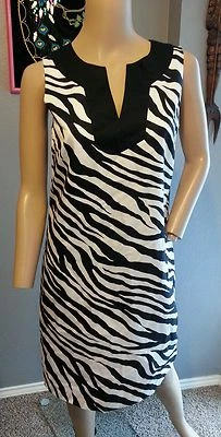 Michael Kors Cebra Animal Estampado de Rayas Blanco y Negro VESTIDO S 4 - Imagen 1 de 4